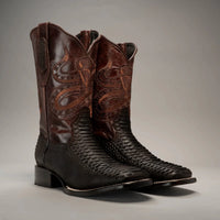 Joe Boots Men”s Braided Square Toe Cowboy Boots and Belt Combo–Tabacco - OriginalWestern.com