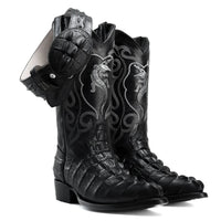 Joe Boots Men”s Caiman J Toe Cowboy Boots and Belt Combo–Black - OriginalWestern.com