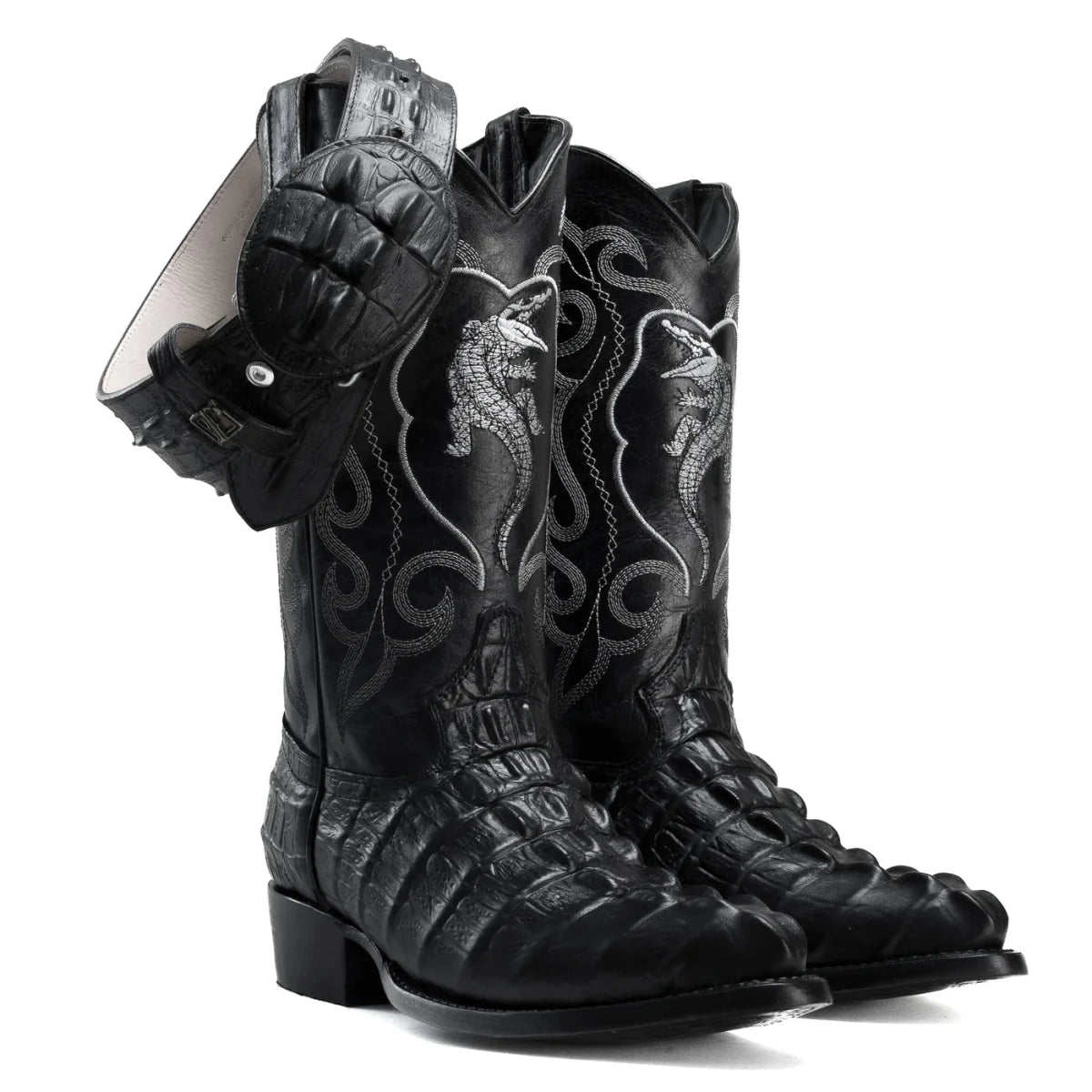 Joe Boots Men”s Caiman J Toe Cowboy Boots and Belt Combo–Black - OriginalWestern.com