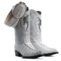 Joe Boots Men”s Caiman J Toe Cowboy Boots and Belt Combo–Bone - OriginalWestern.com