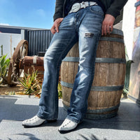 Joe Boots Men”s Caiman J Toe Cowboy Boots and Belt Combo–Bone - OriginalWestern.com