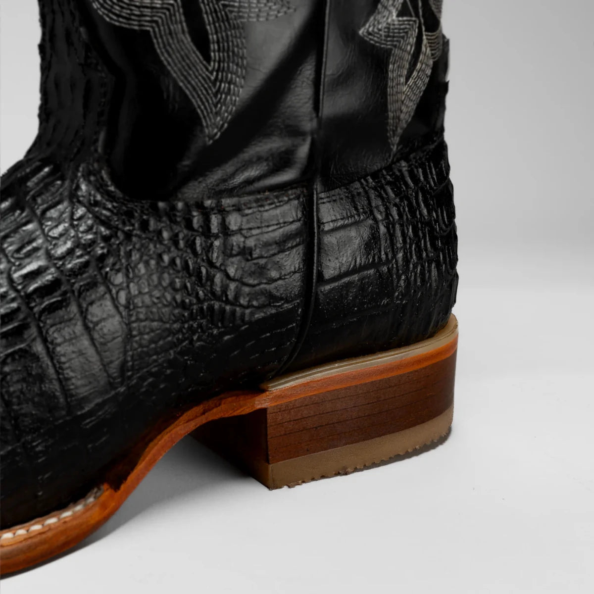 Joe Boots Men”s Caiman Leather Pointed Toe Cowboy Black - OriginalWestern.com