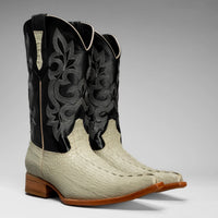 Joe Boots Men”s Caiman Leather Pointed Toe Cowboy Boots–Bone - OriginalWestern.com