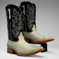 Joe Boots Men”s Caiman Leather Pointed Toe Cowboy Boots–Bone - OriginalWestern.com