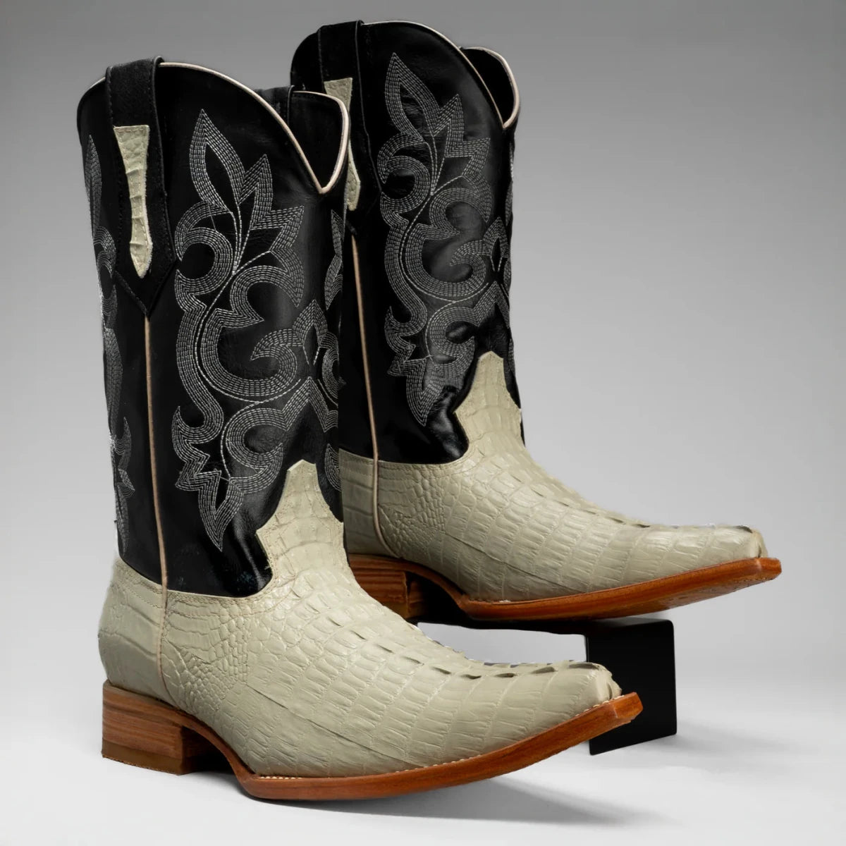 Joe Boots Men”s Caiman Leather Pointed Toe Cowboy Boots–Bone - OriginalWestern.com