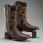Joe Boots Men”s Caiman Leather Square Toe Cowboy Boots–Brown - OriginalWestern.com