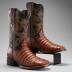Joe Boots Men”s Caiman Leather Square Toe Cowboy Boots–Cognac - OriginalWestern.com