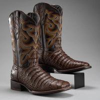 Joe Boots Men”s Caiman Square Toe Cowboy Boots and Belt Combo–Brown - OriginalWestern.com