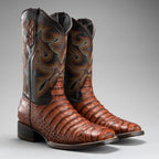 Joe Boots Men”s Caiman Square Toe Cowboy Boots and Belt Combo–Cognac - OriginalWestern.com