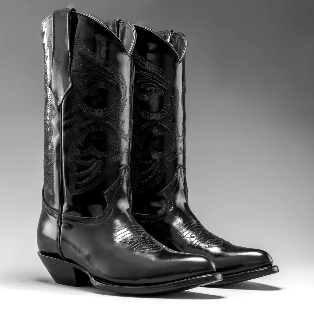 Joe Boots Men”s Chameleon Leather J Toe Cowboy Boots–Black - OriginalWestern.com