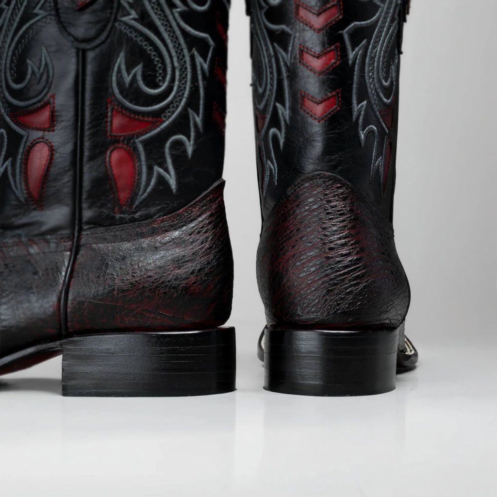 Joe Boots Men's Chelydra Turtle Leather Square Toe Cowboy Boots – Black Cherry - OriginalWestern.com