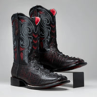 Joe Boots Men's Chelydra Turtle Leather Square Toe Cowboy Boots – Black Cherry - OriginalWestern.com