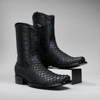 Joe Boots Men's Exotic Python Snakeskin Print Dubai Square Toe Boots with Zipper - Black - OriginalWestern.com