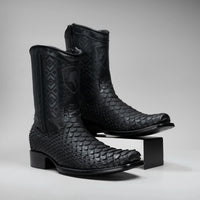 Joe Boots Men's Exotic Python Snakeskin Print Dubai Square Toe Boots with Zipper - Black - OriginalWestern.com