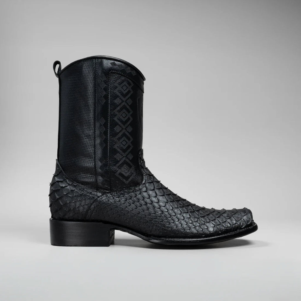 Joe Boots Men's Exotic Python Snakeskin Print Dubai Square Toe Boots with Zipper - Black - OriginalWestern.com