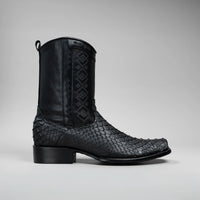 Joe Boots Men's Exotic Python Snakeskin Print Dubai Square Toe Boots with Zipper - Black - OriginalWestern.com