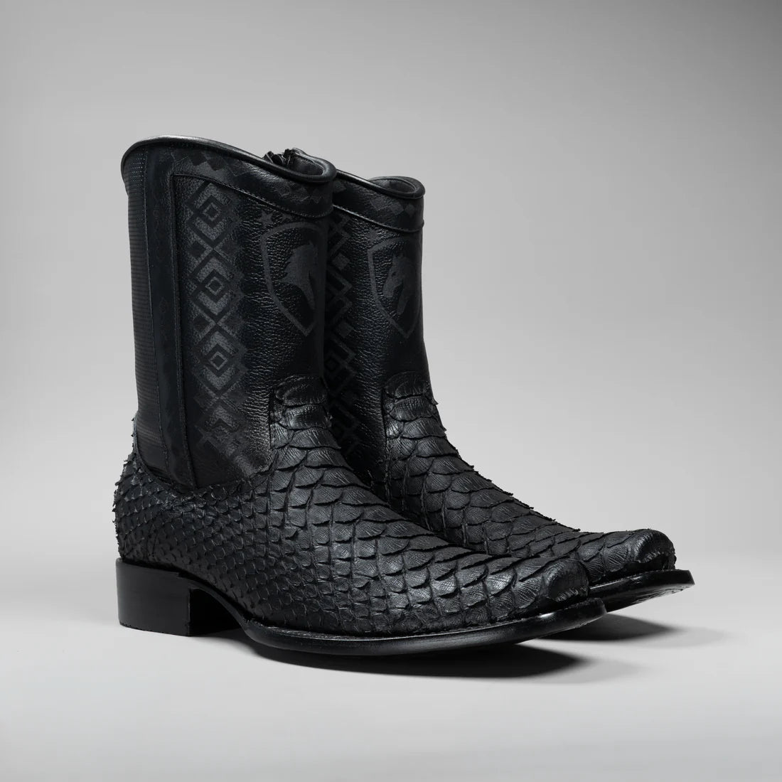 Joe Boots Men's Exotic Python Snakeskin Print Dubai Square Toe Boots with Zipper - Black - OriginalWestern.com