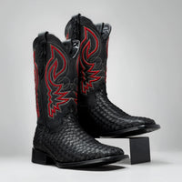 Joe Boots Men's Genuine Braided Leather Square Toe Cowboy Boots – Black - OriginalWestern.com