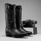 Joe Boots Men”s Lizard Tribute J Toe Cowboy Boots and Belt Combo–Black - OriginalWestern.com