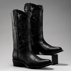 Joe Boots Men”s Lizard Tribute J Toe Cowboy Boots and Belt Combo–Black - OriginalWestern.com