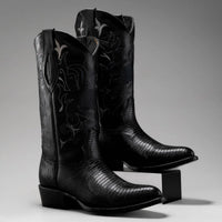 Joe Boots Men”s Lizard Tribute J Toe Cowboy Boots and Belt Combo–Black - OriginalWestern.com