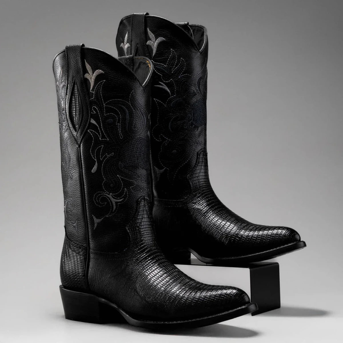 Joe Boots Men”s Lizard Tribute J Toe Cowboy Boots and Belt Combo–Black - OriginalWestern.com