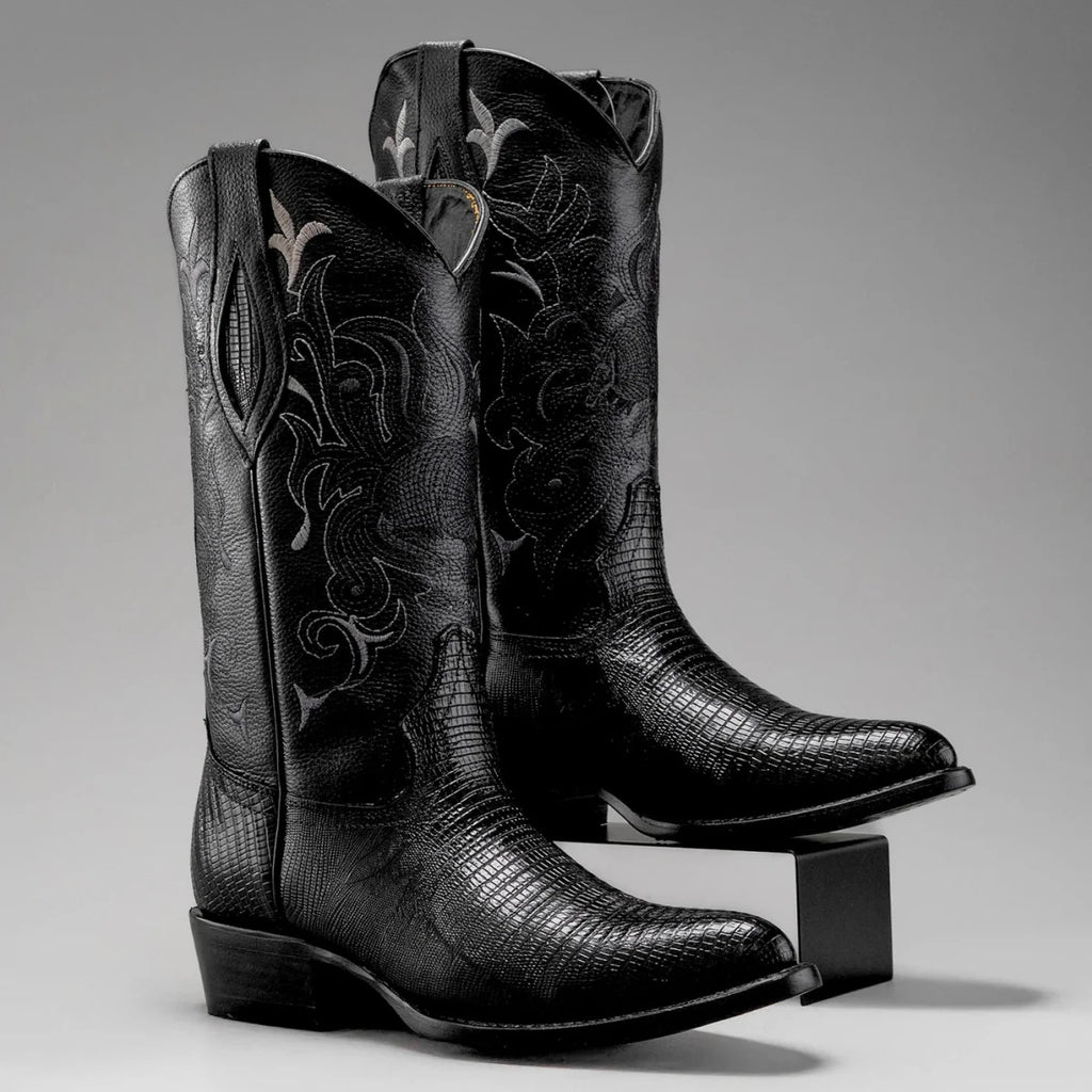 Joe Boots Men”s Lizard Tribute J Toe Cowboy Boots–Black - OriginalWestern.com