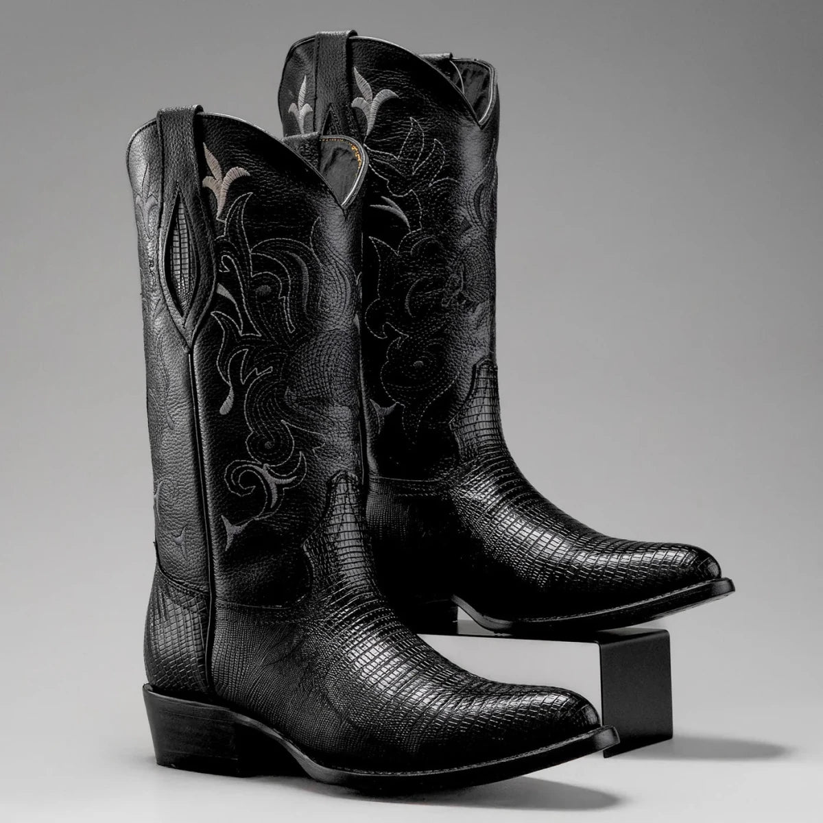 Joe Boots Men”s Lizard Tribute J Toe Cowboy Boots–Black - OriginalWestern.com