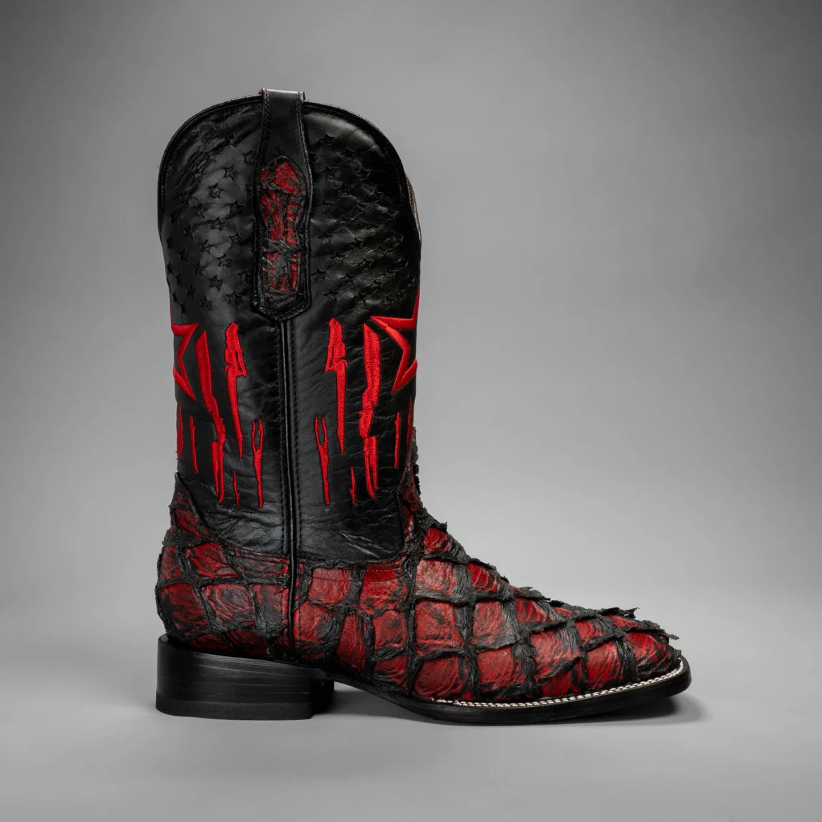 Joe Boots Men”s Monster Fish Trubute Square Toe Cowboy Boots–Red - OriginalWestern.com