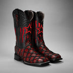 Joe Boots Men”s Monster Fish Trubute Square Toe Cowboy Boots–Red - OriginalWestern.com