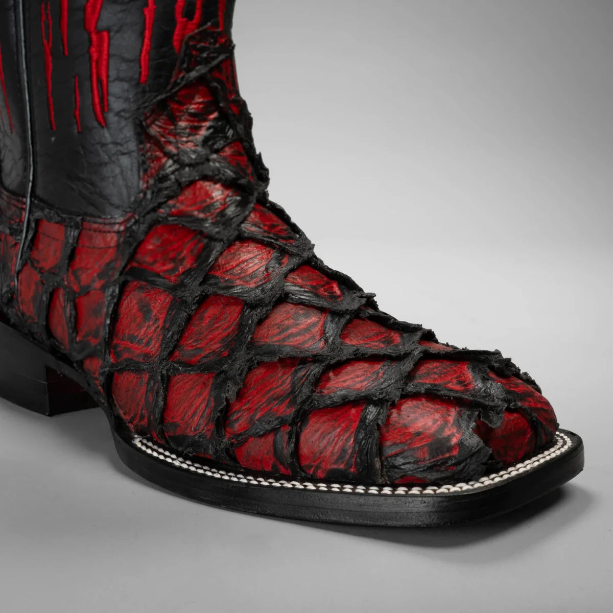 Joe Boots Men”s Monster Fish Trubute Square Toe Cowboy Boots–Red - OriginalWestern.com