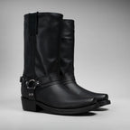 Joe Boots Men”s Motorcycle Biker Square Toe Boots–Black - OriginalWestern.com