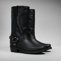 Joe Boots Men”s Motorcycle Biker Square Toe Boots–Black - OriginalWestern.com