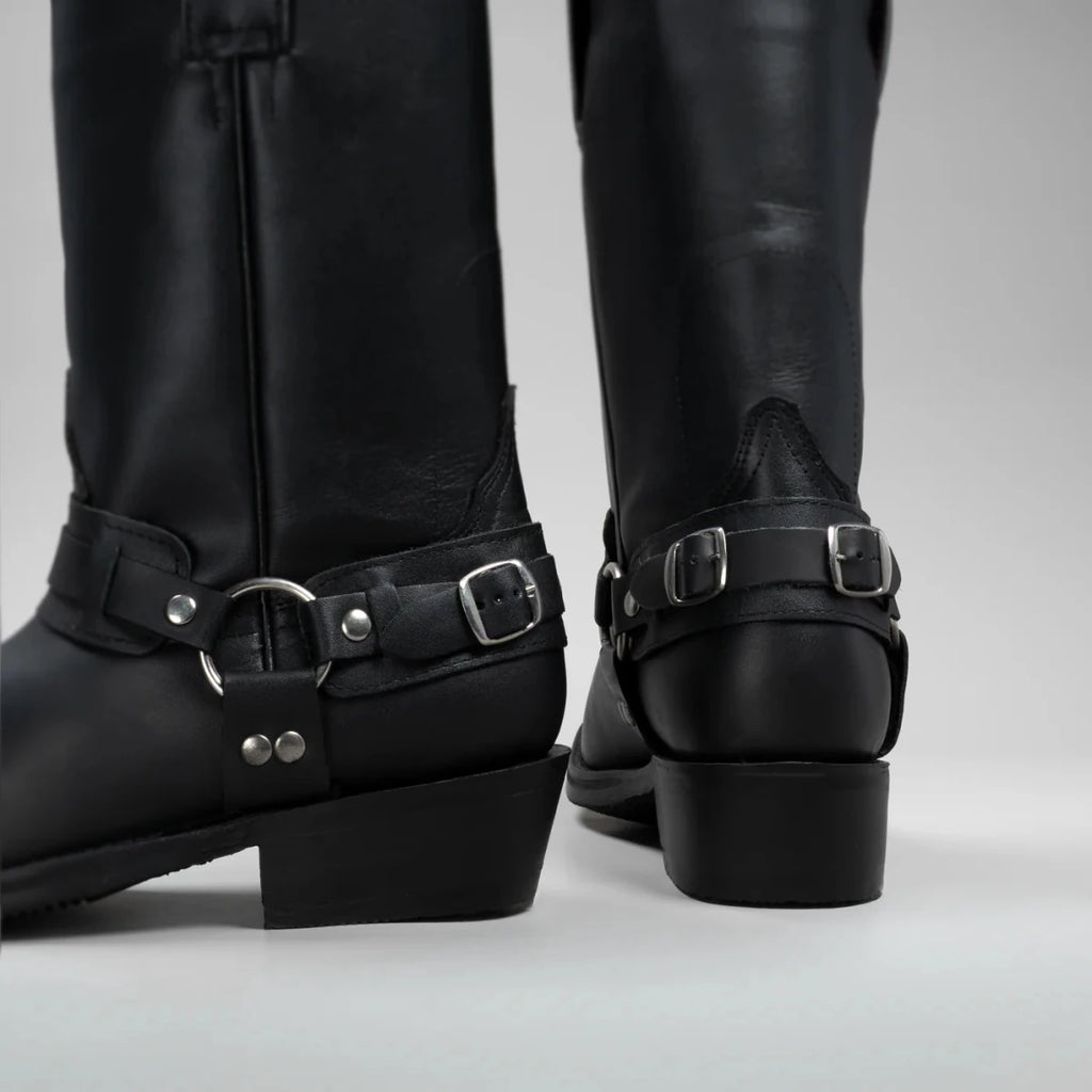 Joe Boots Men”s Motorcycle Biker Square Toe Boots–Black - OriginalWestern.com