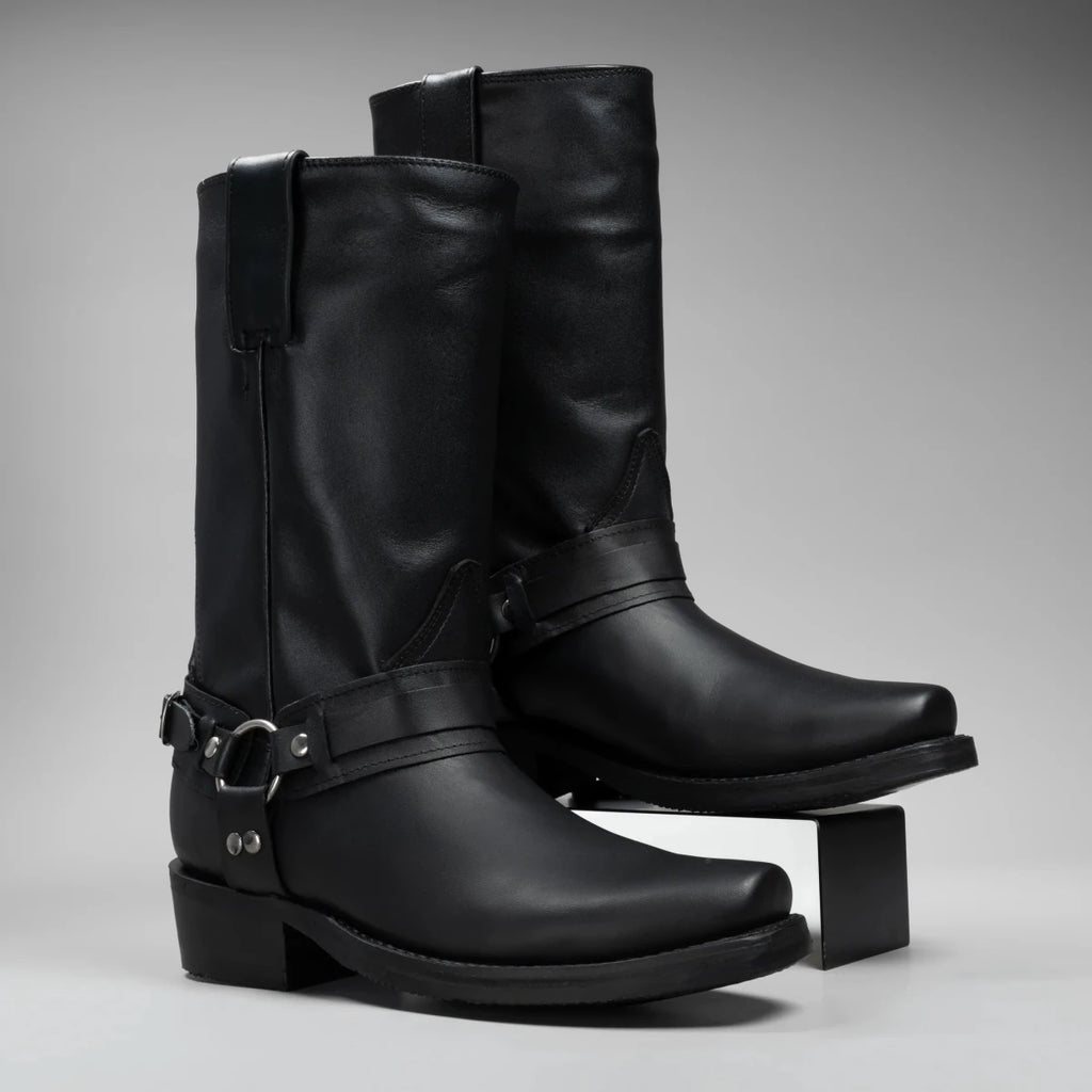Joe Boots Men”s Motorcycle Biker Square Toe Boots–Black - OriginalWestern.com