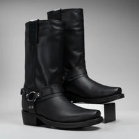 Joe Boots Men”s Motorcycle Biker Square Toe Boots–Black - OriginalWestern.com