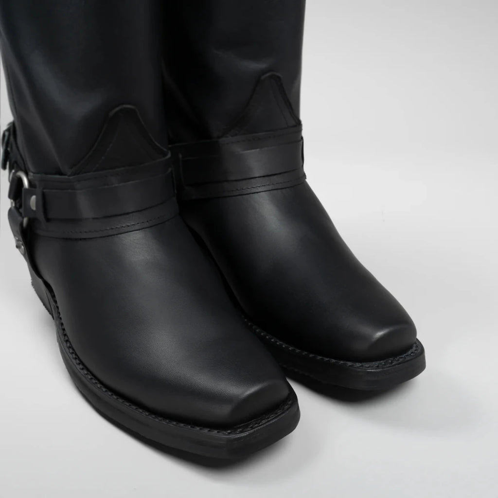 Joe Boots Men”s Motorcycle Biker Square Toe Boots–Black - OriginalWestern.com