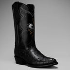 Joe Boots Men”s Ostrich J Toe Corboy Boots and Belt Combo–Black - OriginalWestern.com