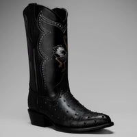 Joe Boots Men”s Ostrich J Toe Corboy Boots and Belt Combo–Black - OriginalWestern.com