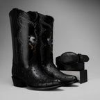 Joe Boots Men”s Ostrich J Toe Corboy Boots and Belt Combo–Black - OriginalWestern.com