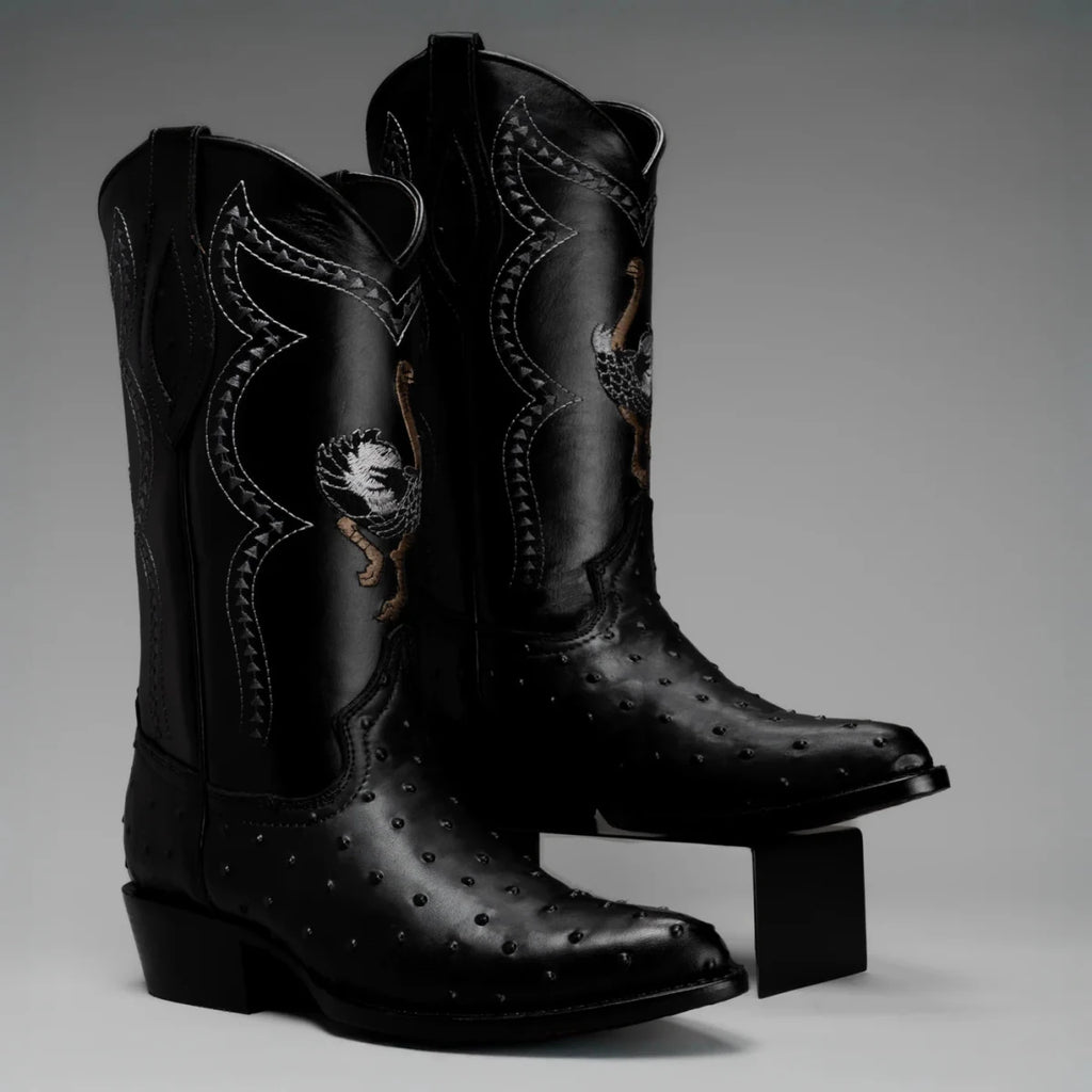 Joe Boots Men”s Ostrich J Toe Corboy Boots and Belt Combo–Black - OriginalWestern.com