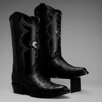 Joe Boots Men”s Ostrich J Toe Corboy Boots and Belt Combo–Black - OriginalWestern.com