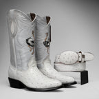 Joe Boots Men”s Ostrich J Toe Corboy Boots and Belt Combo–Bone - OriginalWestern.com