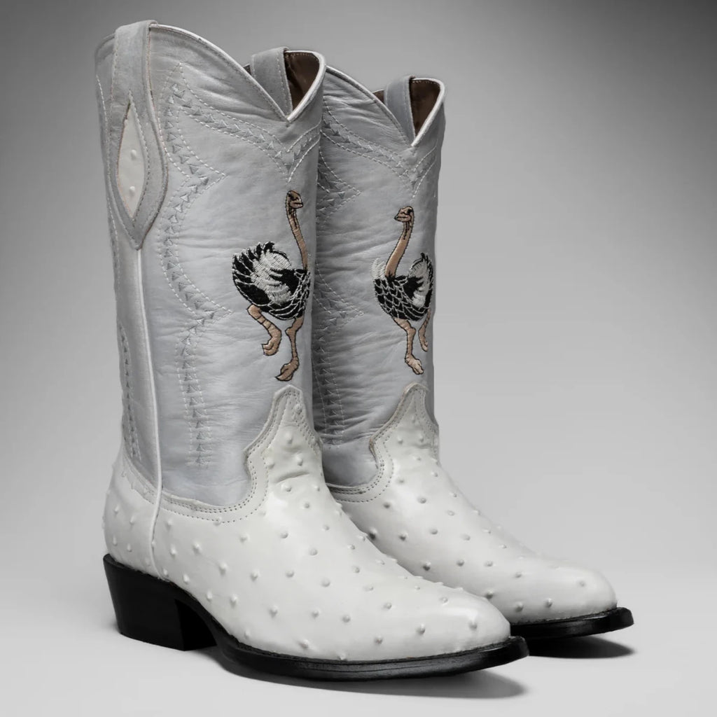 Joe Boots Men”s Ostrich J Toe Corboy Boots and Belt Combo–Bone - OriginalWestern.com