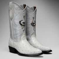 Joe Boots Men”s Ostrich J Toe Corboy Boots and Belt Combo–Bone - OriginalWestern.com