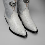 Joe Boots Men”s Ostrich J Toe Corboy Boots and Belt Combo–Bone - OriginalWestern.com