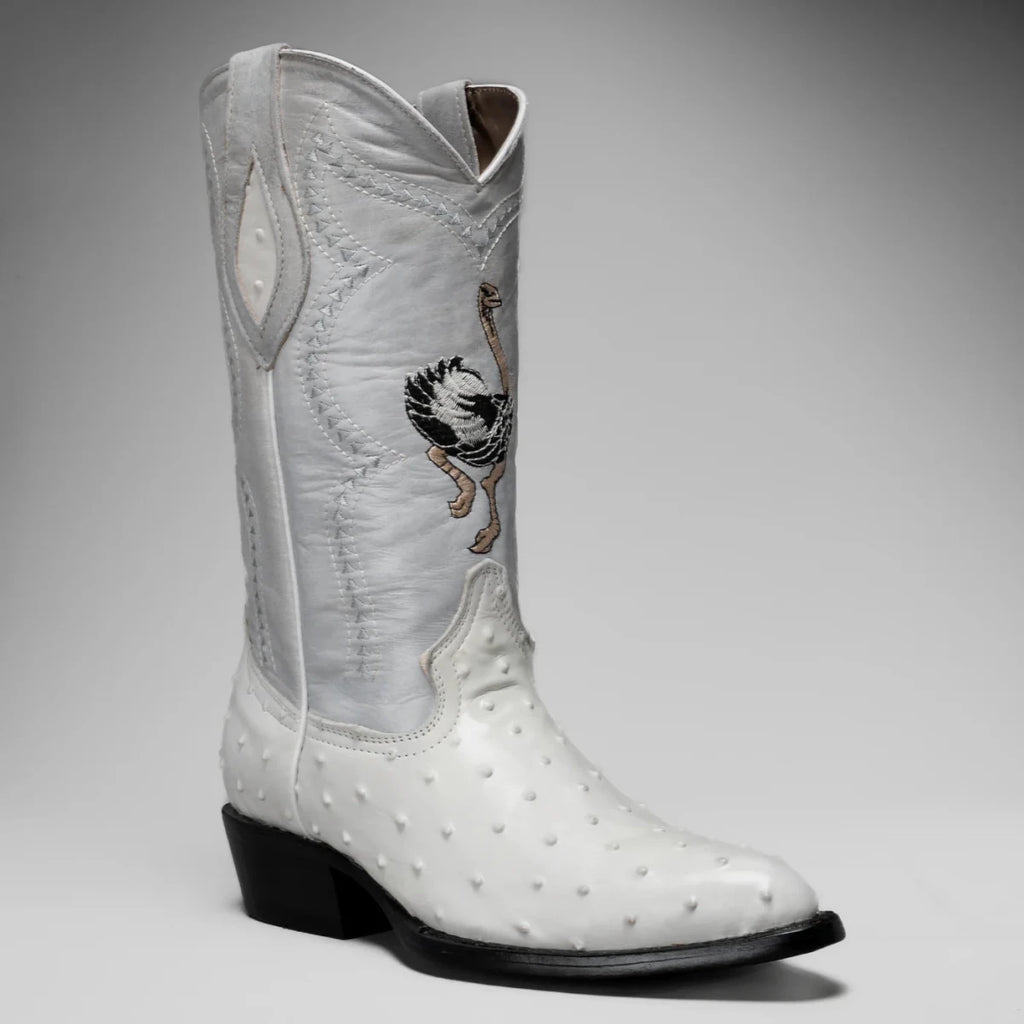 Joe Boots Men”s Ostrich J Toe Corboy Boots and Belt Combo–Bone - OriginalWestern.com