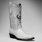 Joe Boots Men”s Ostrich J Toe Corboy Boots and Belt Combo–Bone - OriginalWestern.com