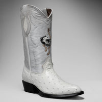 Joe Boots Men”s Ostrich J Toe Corboy Boots and Belt Combo–Bone - OriginalWestern.com
