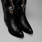Joe Boots Men”s Ostrich J Toe Cowboy Boots–Black - OriginalWestern.com